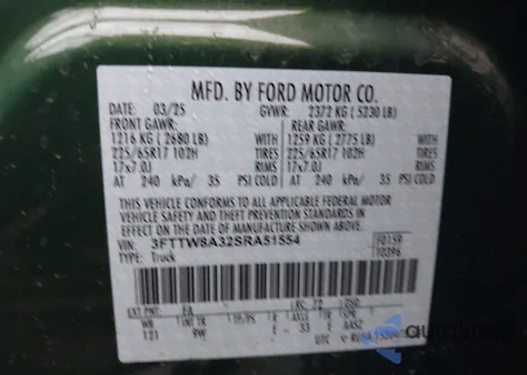 2025 Ford Maverick Xl z USA, uszkodzony, nr VIN 3FTTW8A32SRA51554